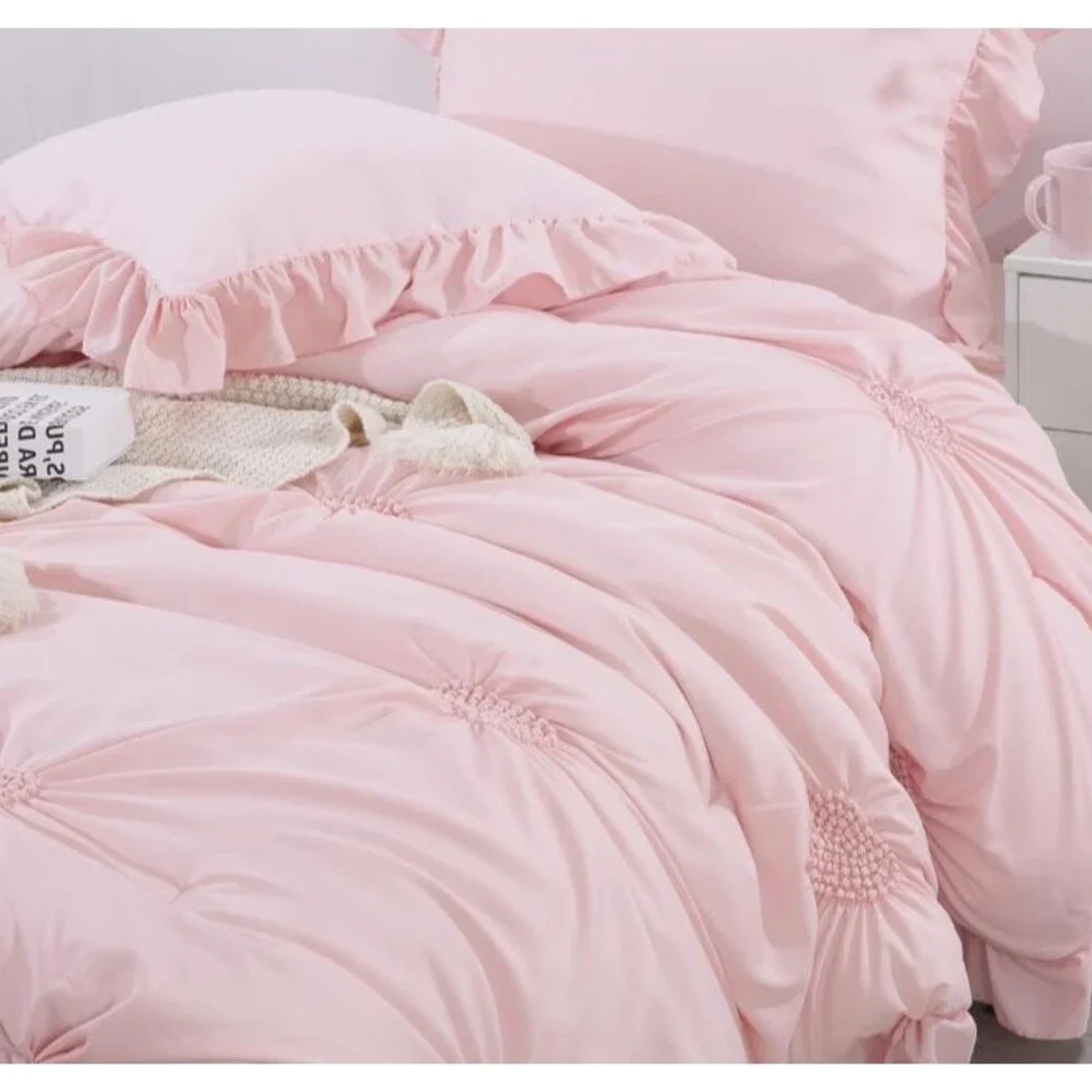 Pink Baby Ruched Heart Crib Toddler Bed Quilt Nursery Bedding Ruffles Comforter